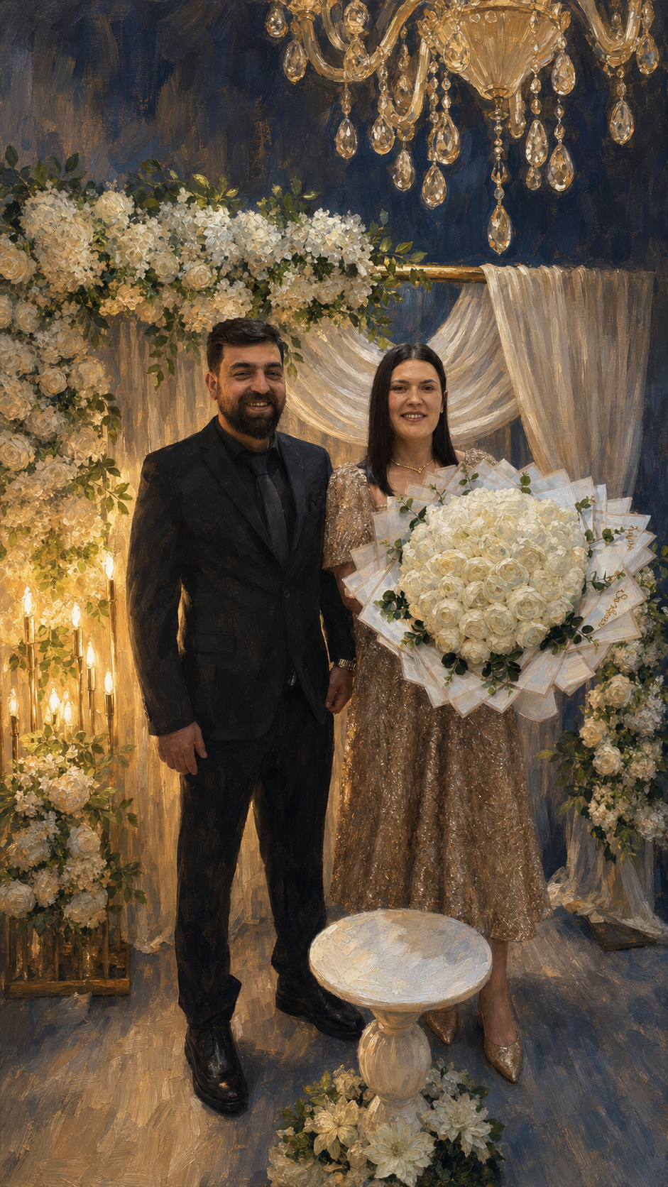 Yağlı boya tarzında Fatma ve Sevban portresi